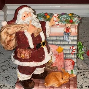 Charming Santa Claus with Fireplace Holiday Decor